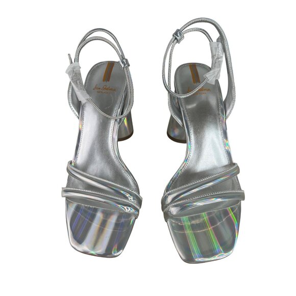 Sam Edelman Womens Kia Block Heel Sandals Soft Silver Leather Size 7W - Picture 3 of 14